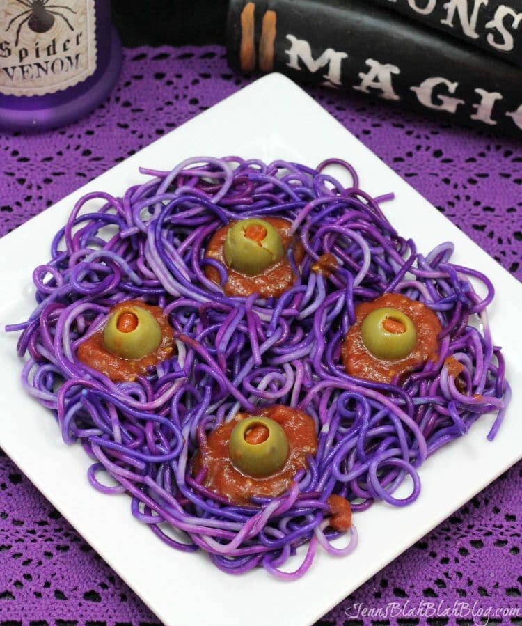 Purple monster pasta Halloween spaghetti recipes