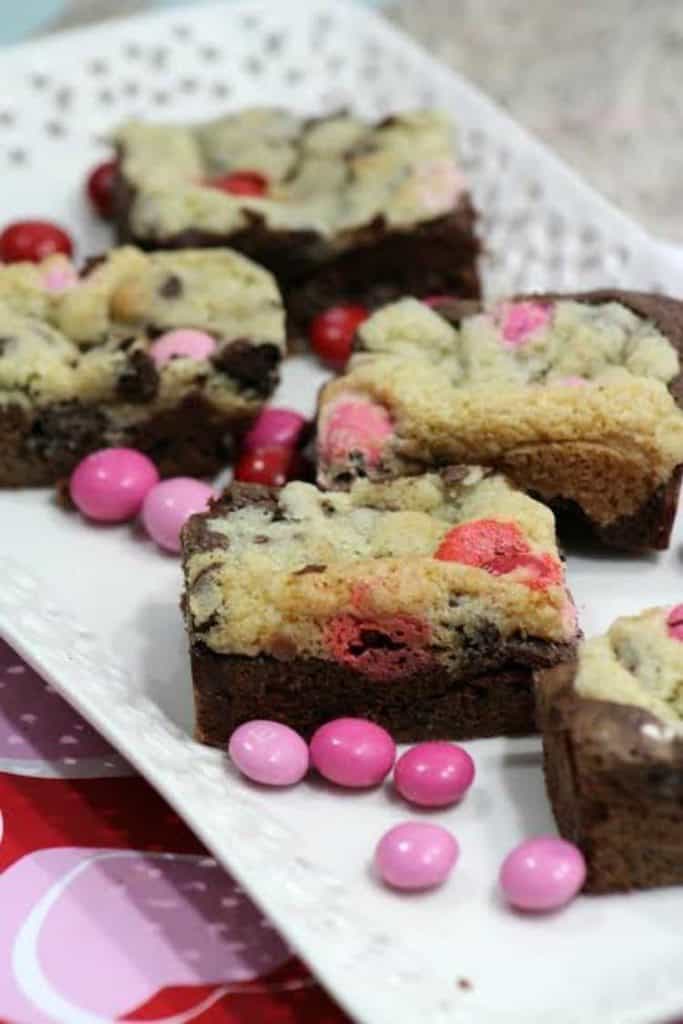 Brownie Chocolate Chip Bars Filled with Strawberry M&Ms
