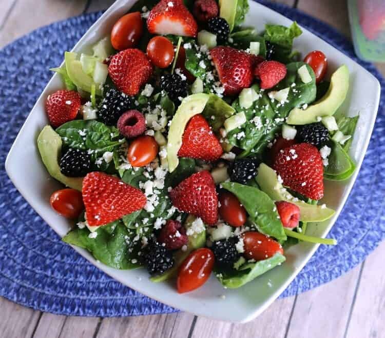 Berry Avocado Spinach Salad with Balsamic Vinaigrette Dressing