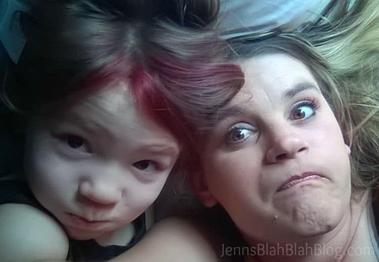 mom and daughter making funny face
