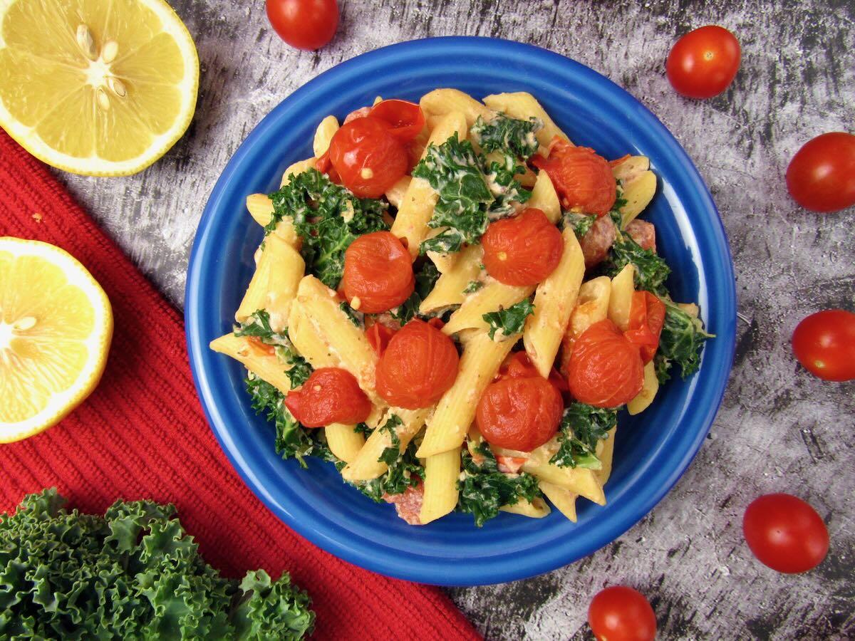 Vegan Tomato Ricotta Pasta with Kale